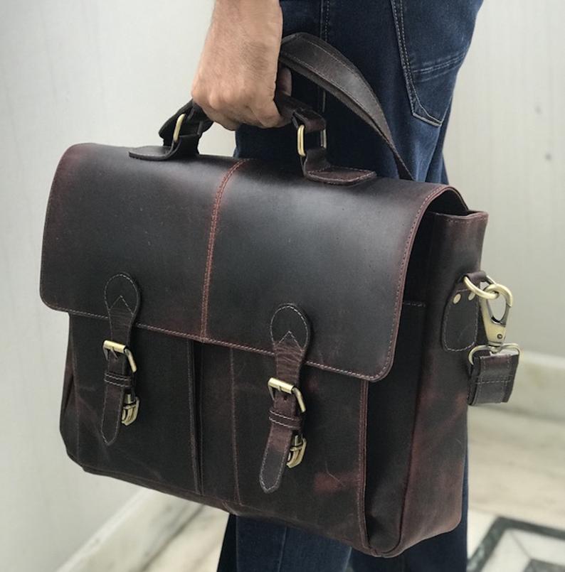 Genuine Dark Brown Leather Messenger Bag