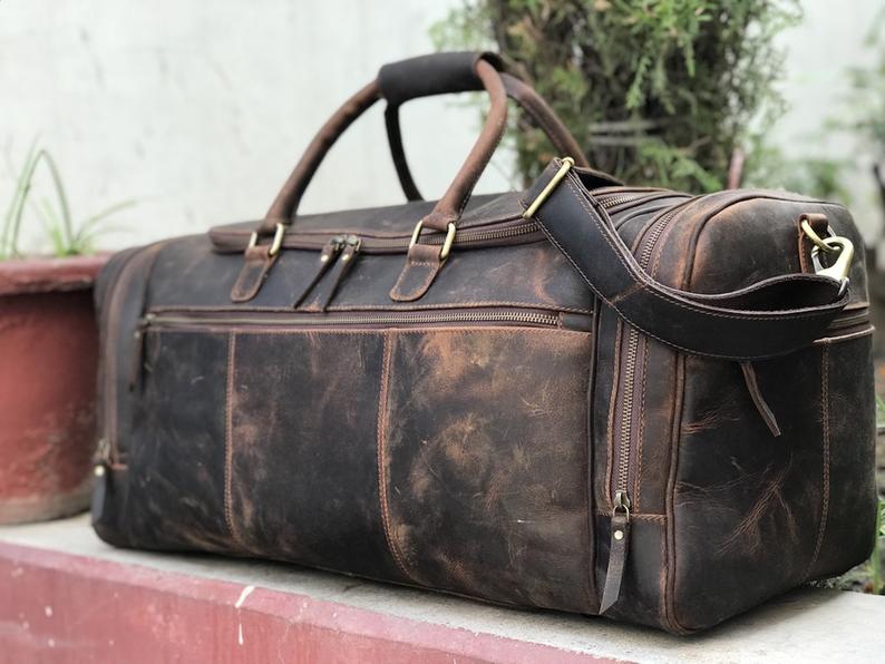 Vintage Hunter Genuine Leather Duffle Bag - 25 Inches