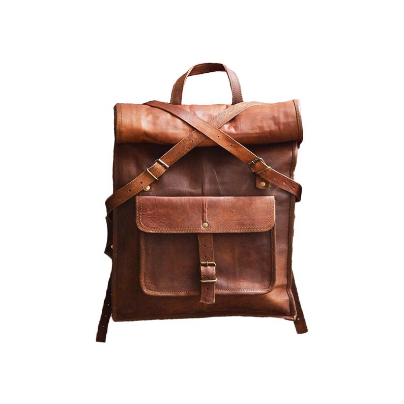 Handmade Brown Genuine Large Leather Backpack