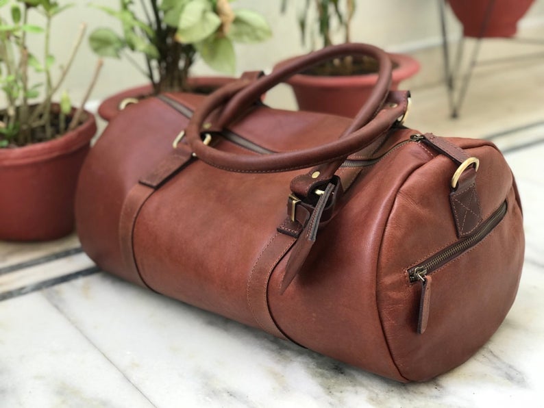 Light Brown Leather Polo Weekender bag