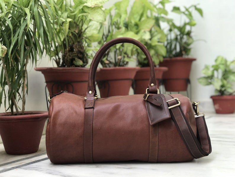 Light Brown Leather Polo Weekender bag