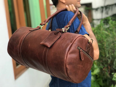 Light Brown Leather Polo Weekender bag